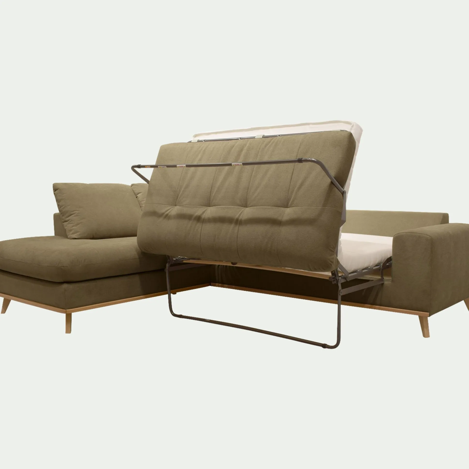 Canapé d'angle gauche convertible en tissu Crown - vert cèdre
