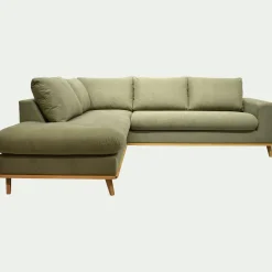 Canapé d'angle gauche convertible en tissu Cosmo - vert kaki