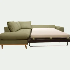 Canapé d'angle gauche convertible en tissu Cosmo - vert kaki
