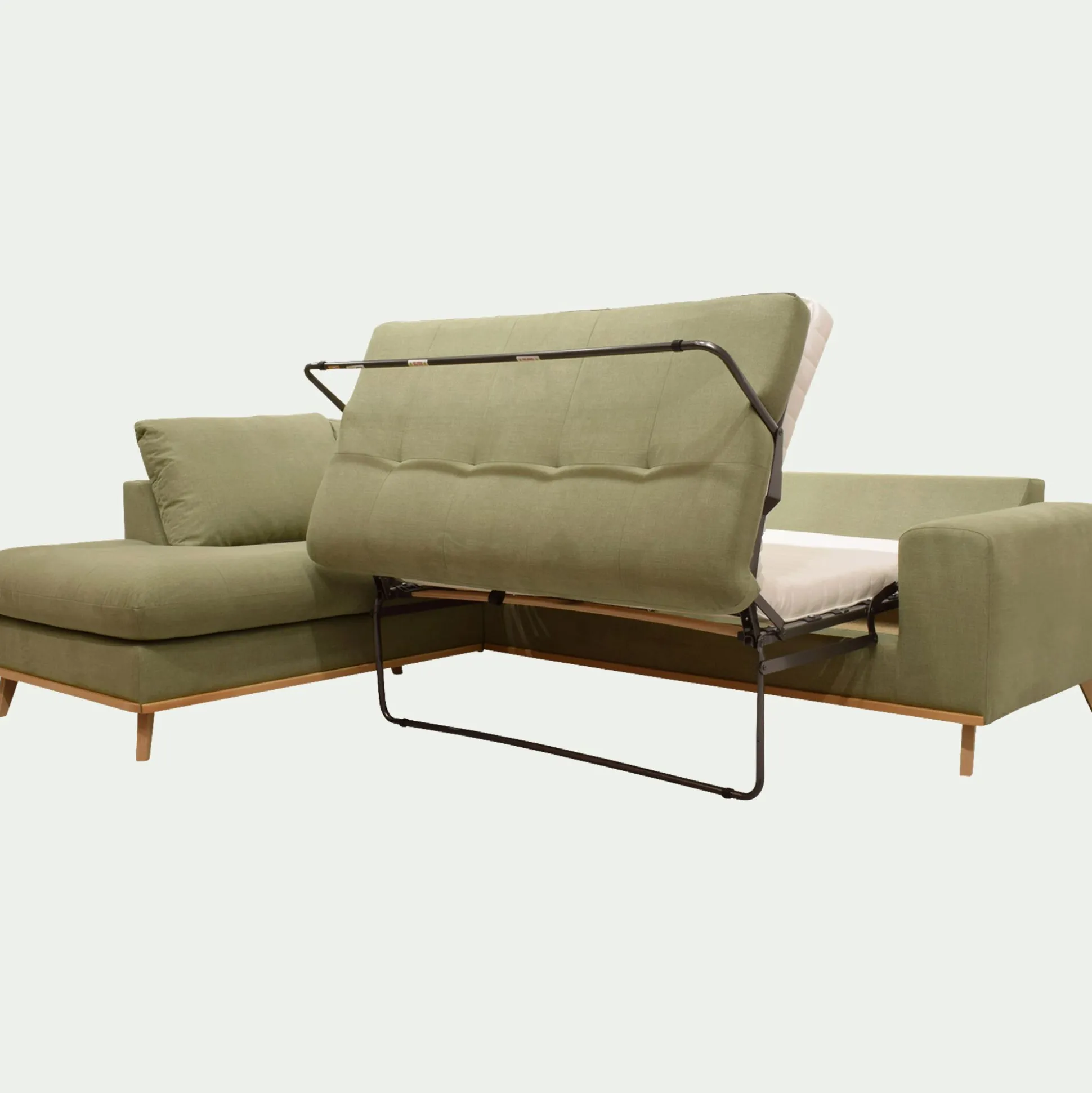 Canapé d'angle gauche convertible en tissu Cosmo - vert kaki