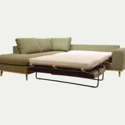 Canapé d'angle gauche convertible en tissu Cosmo - vert kaki