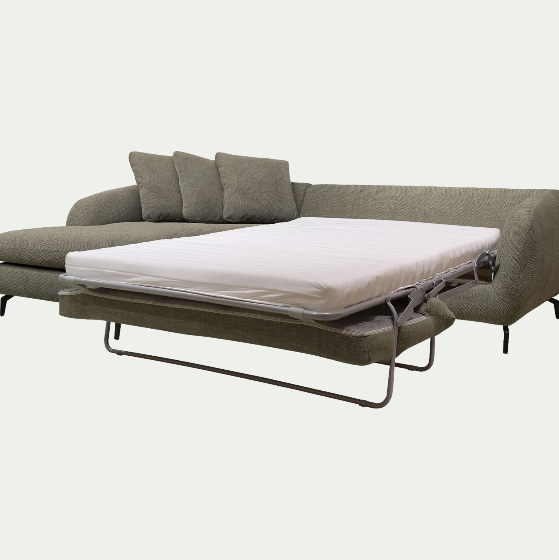 Canapé d'angle gauche convertible en tissu silent - vert garrigue