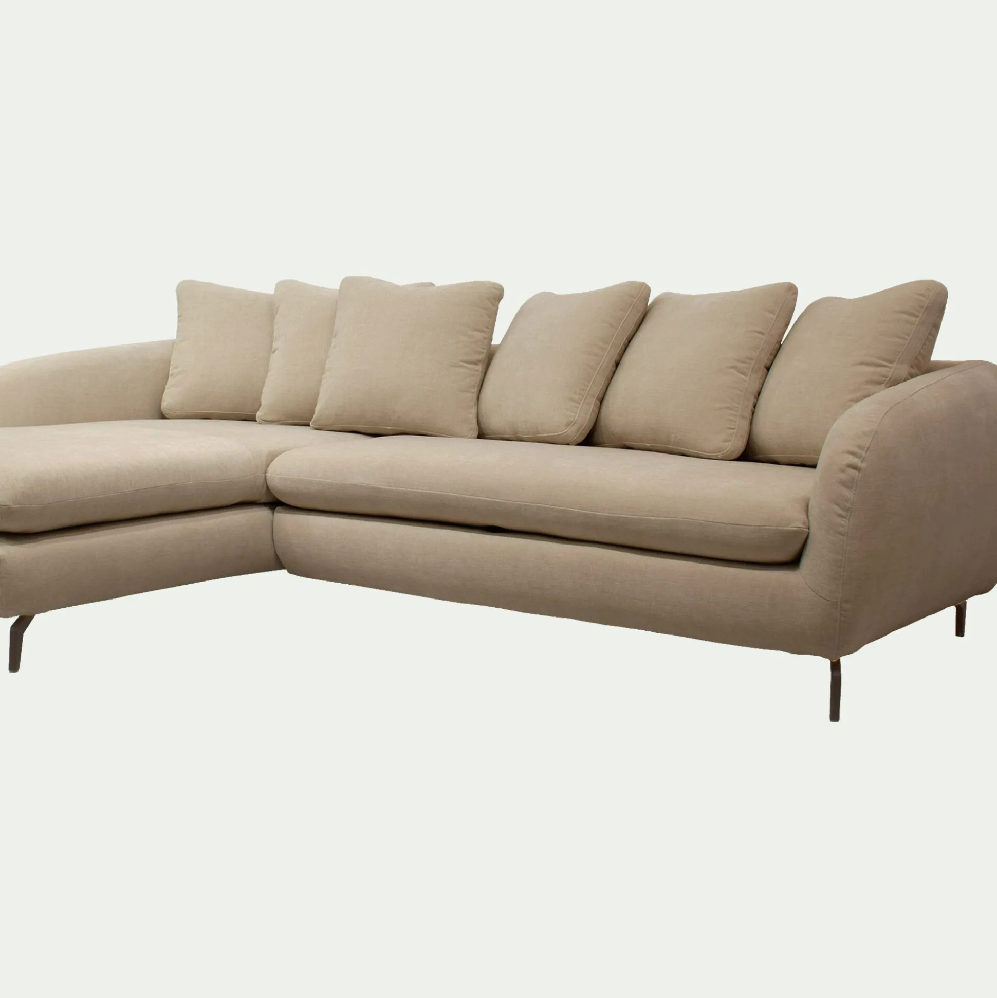 Canapé d'angle gauche convertible en tissu doux tramé - beige