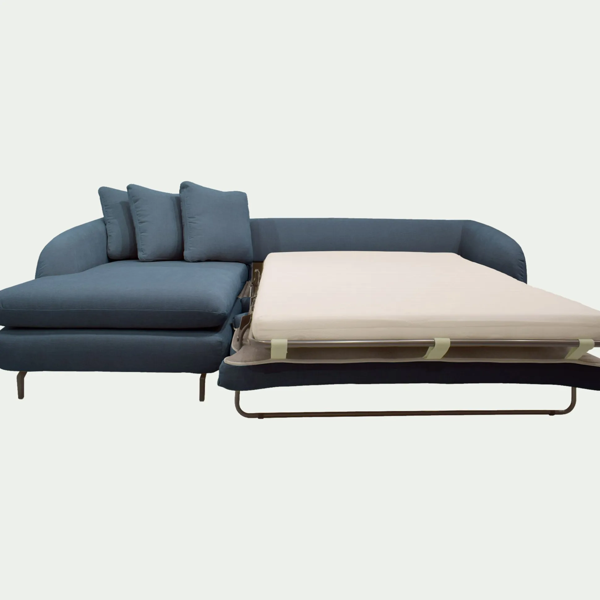 Canapé d'angle gauche convertible en tissu doux tramé - bleu