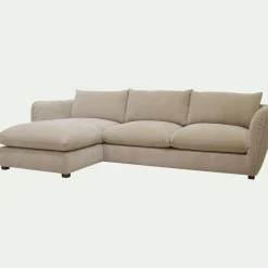 Canapé d'angle gauche convertible en tissu Nature - beige