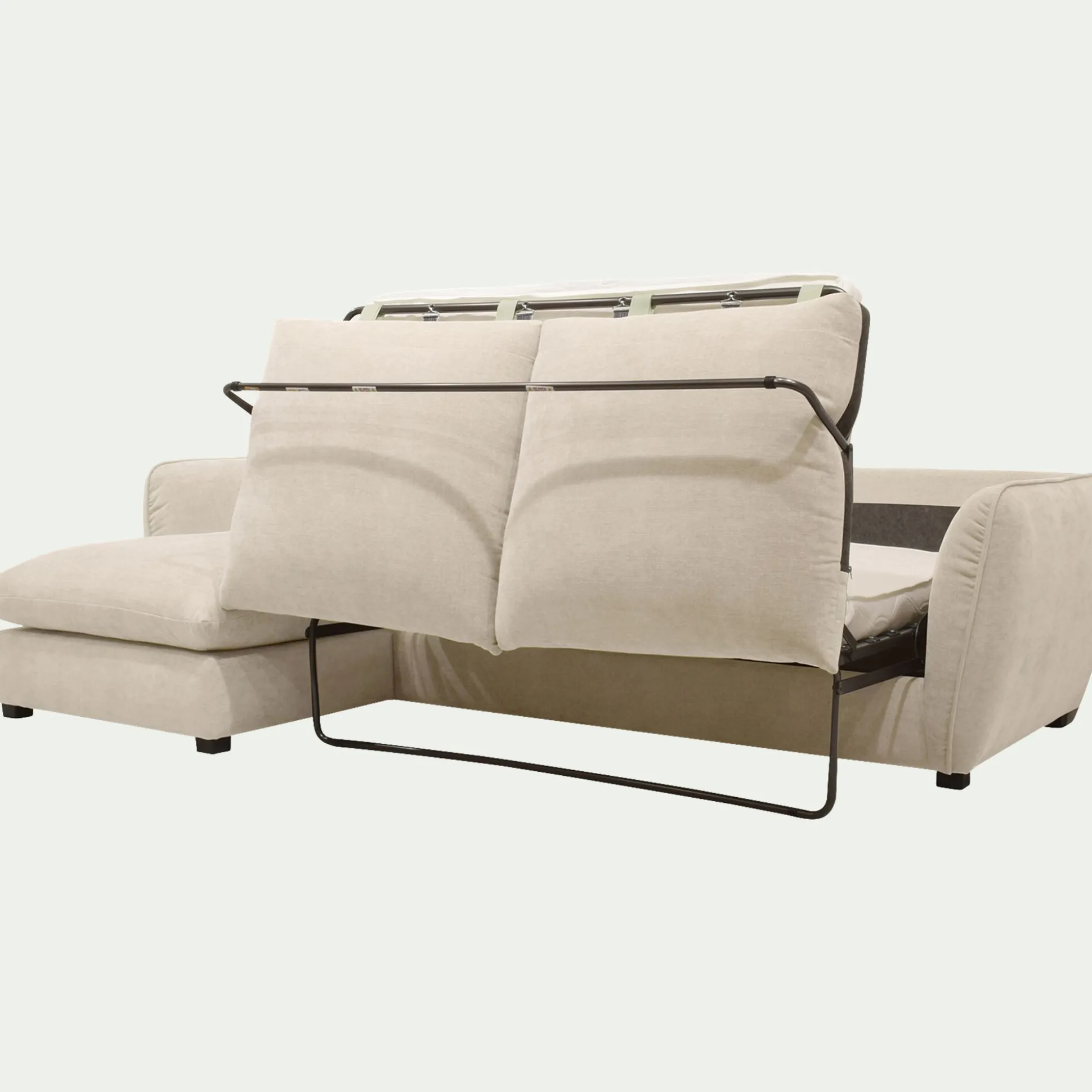 Canapé d'angle gauche convertible en tissu Nature - blanc écru