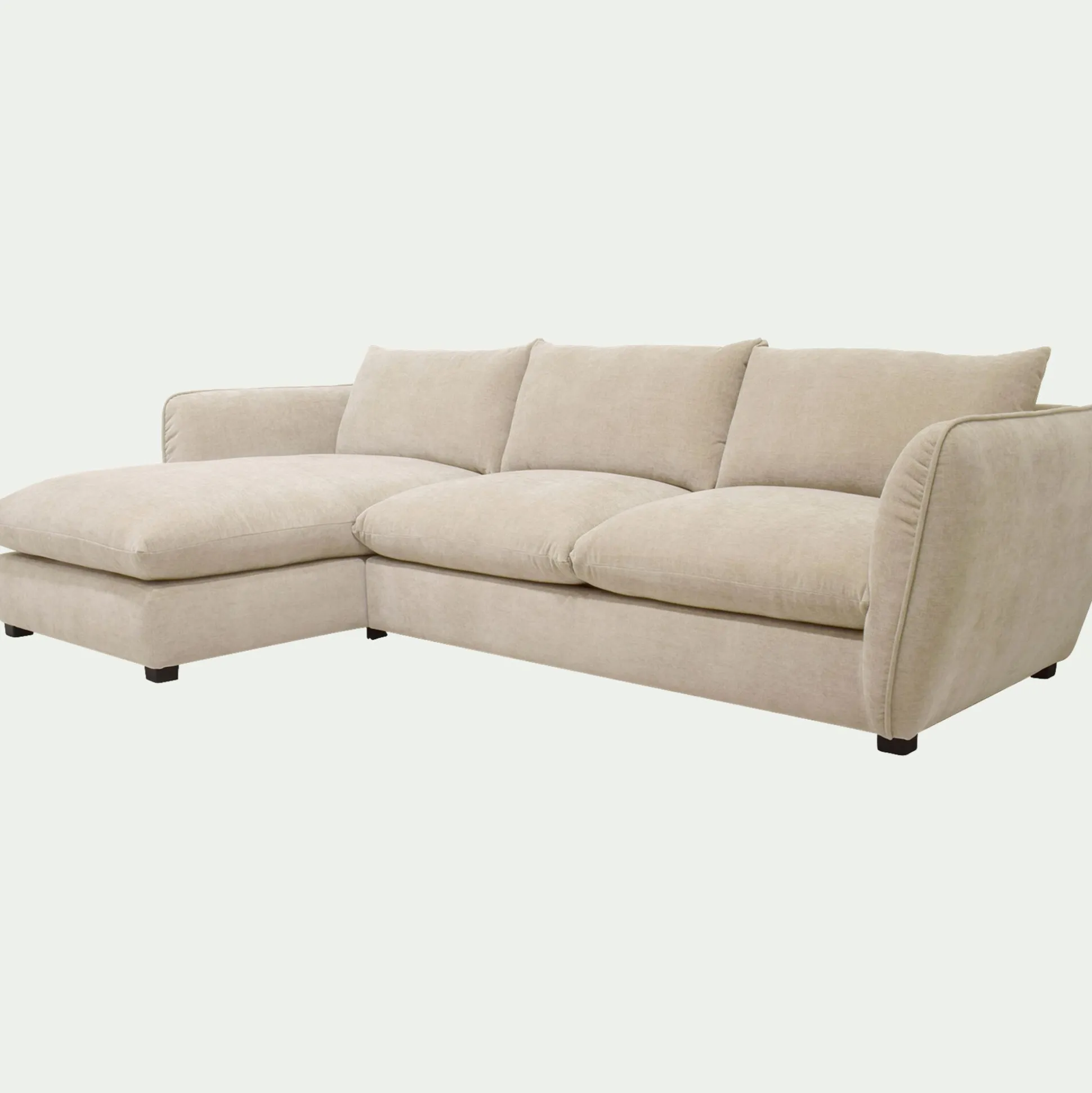 Canapé d'angle gauche convertible en tissu Nature - blanc écru