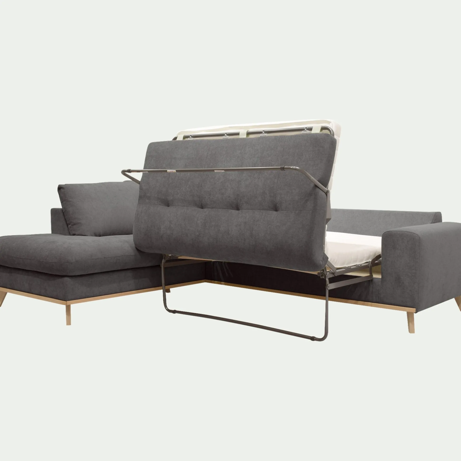Canapé d'angle gauche convertible en tissu Storm - gris moyen