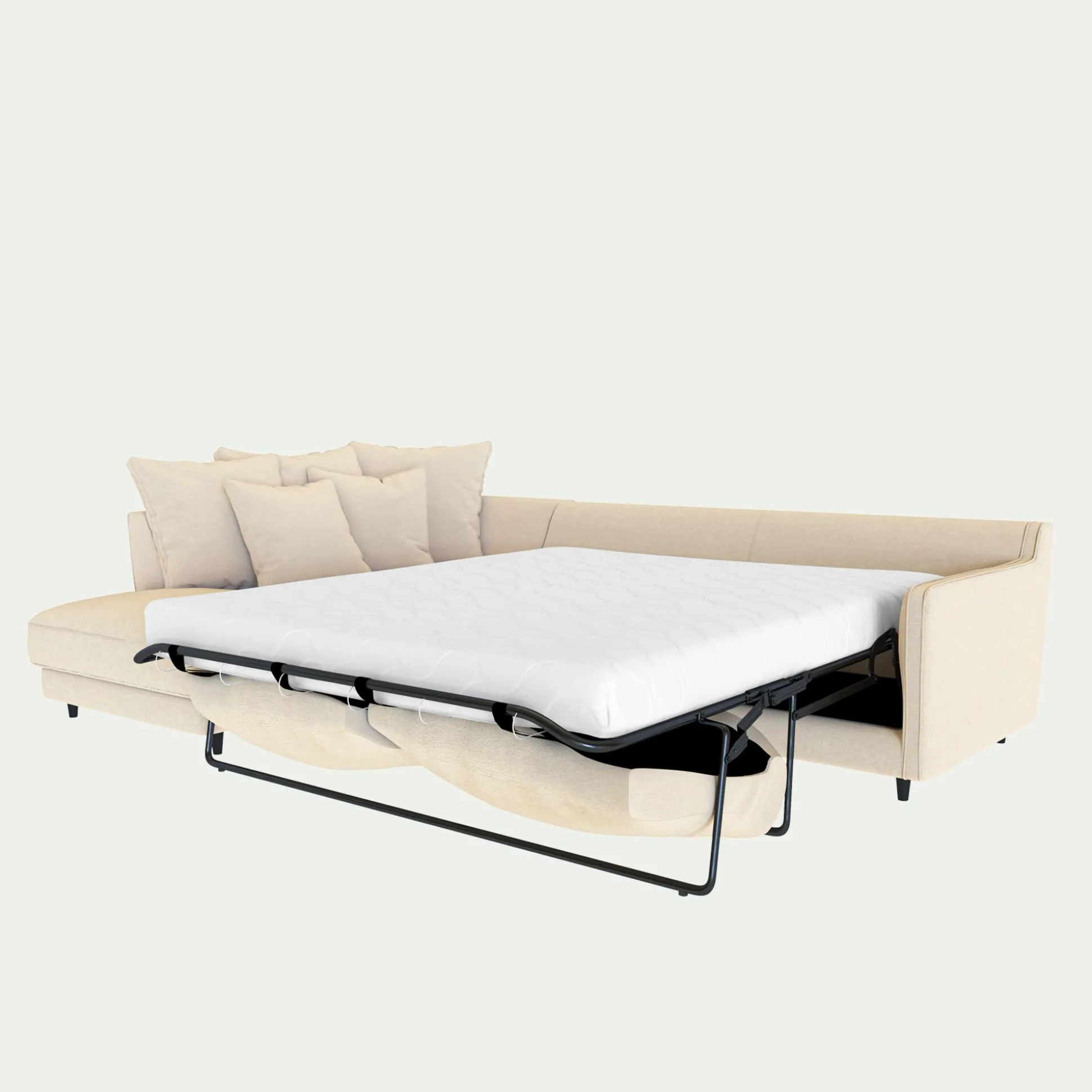 Canapé d'angle gauche convertible en tissu joint - beige roucas