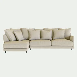 Canapé d'angle gauche convertible en tissu mixte - beige alpilles