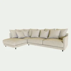 Canapé d'angle gauche convertible en tissu mixte - beige alpilles
