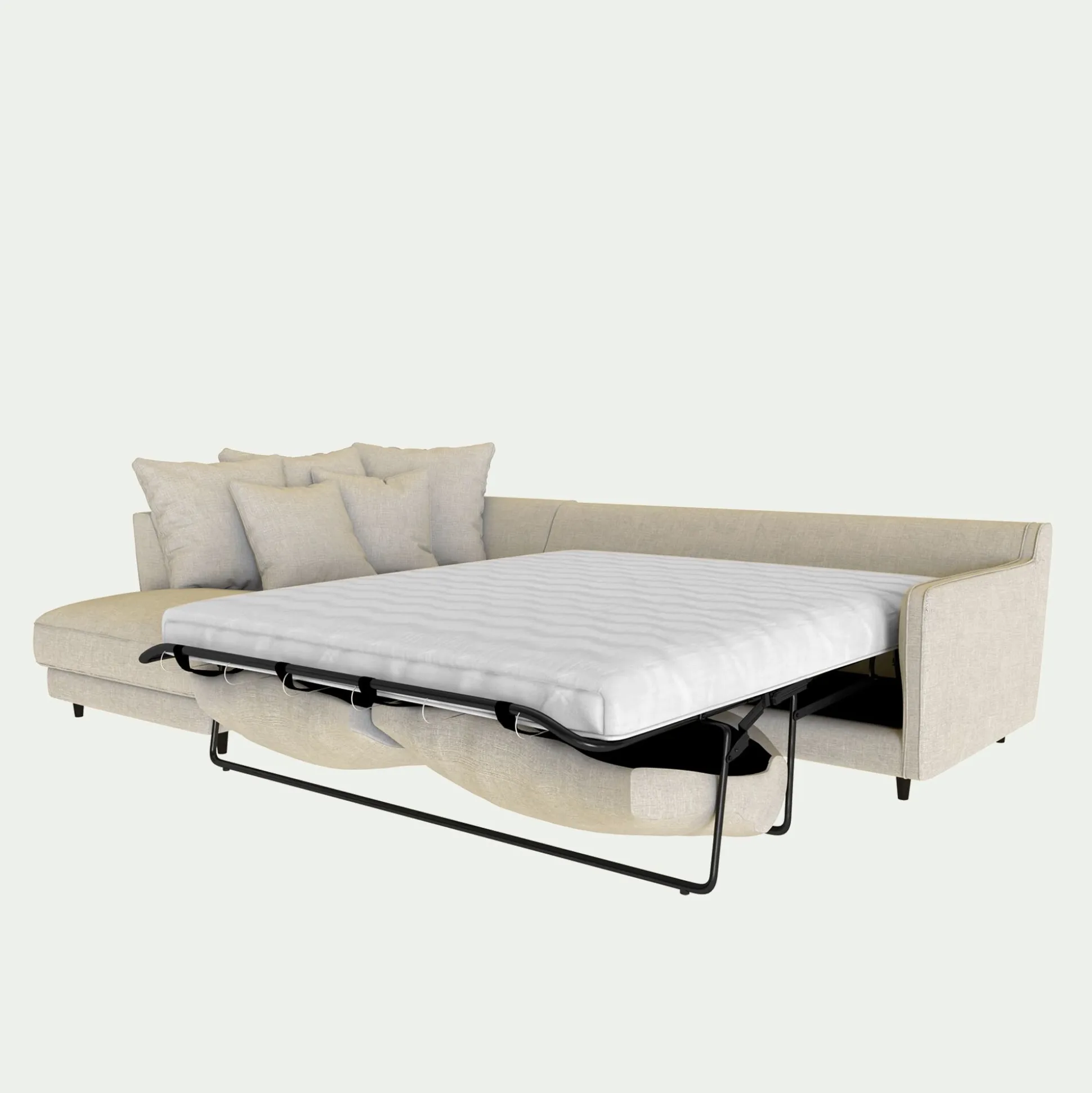 Canapé d'angle gauche convertible matelas bultex en tissu mixte - beige alpilles