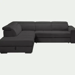 Canapé d'angle gauche convertible avec coffre en tissu doux - gris ardoise
