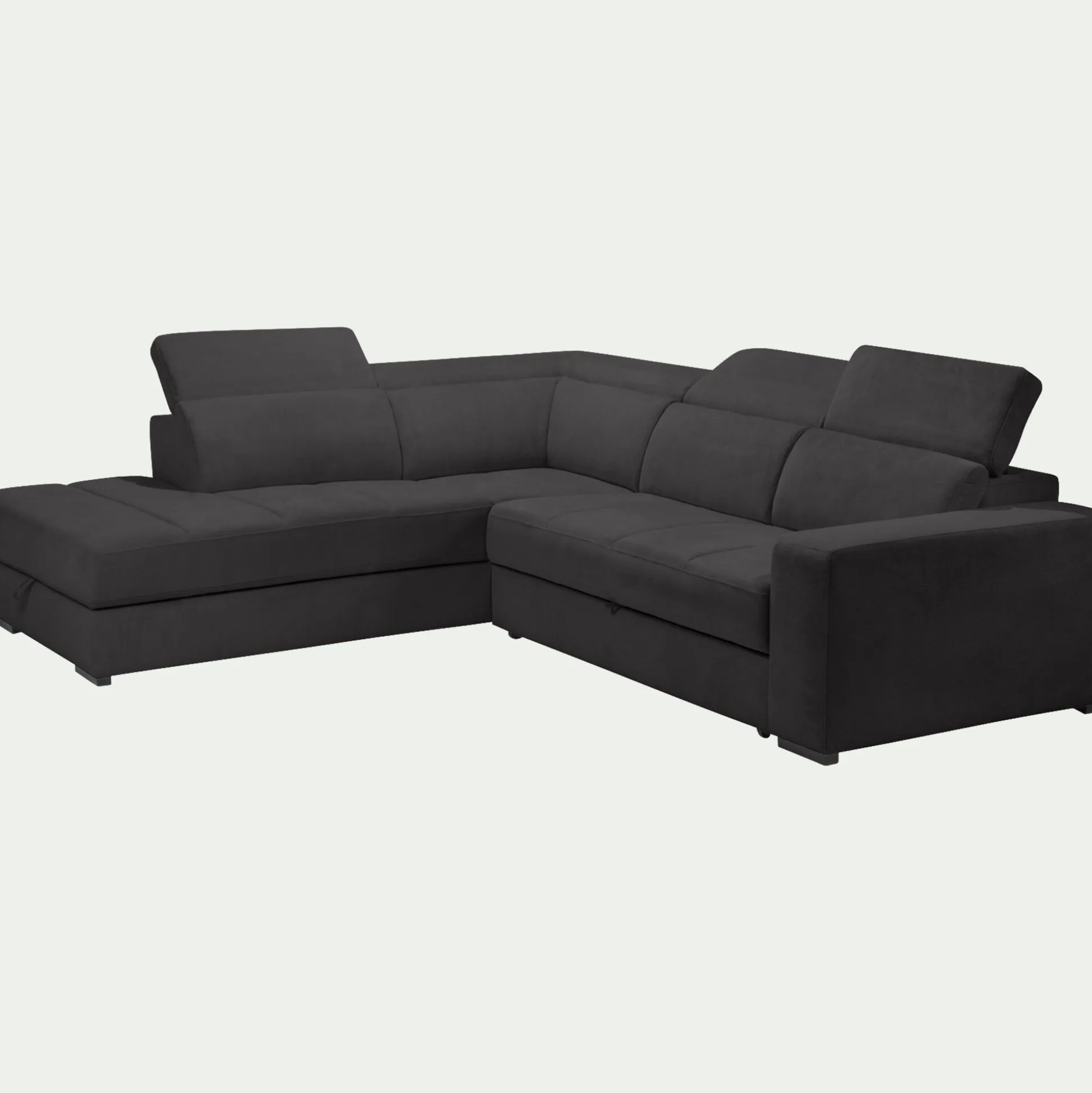 Canapé d'angle gauche convertible avec coffre en tissu doux - gris ardoise