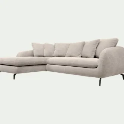 Canapé d'angle gauche fixe en tissu tramé - beige roucas