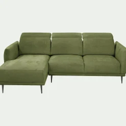 Canapé d'angle gauche fixe en tissu memphis avec fonction avance-recul - vert cèdre