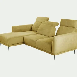 Canapé d'angle gauche fixe en tissu memphis avec fonction avance-recul - jaune argan