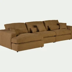 Canapé d'angle gauche fixe en tissu chenille Benjo - jaune argan