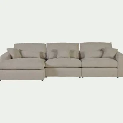 Canapé d'angle gauche fixe en tissu chenille Benjo - beige roucas