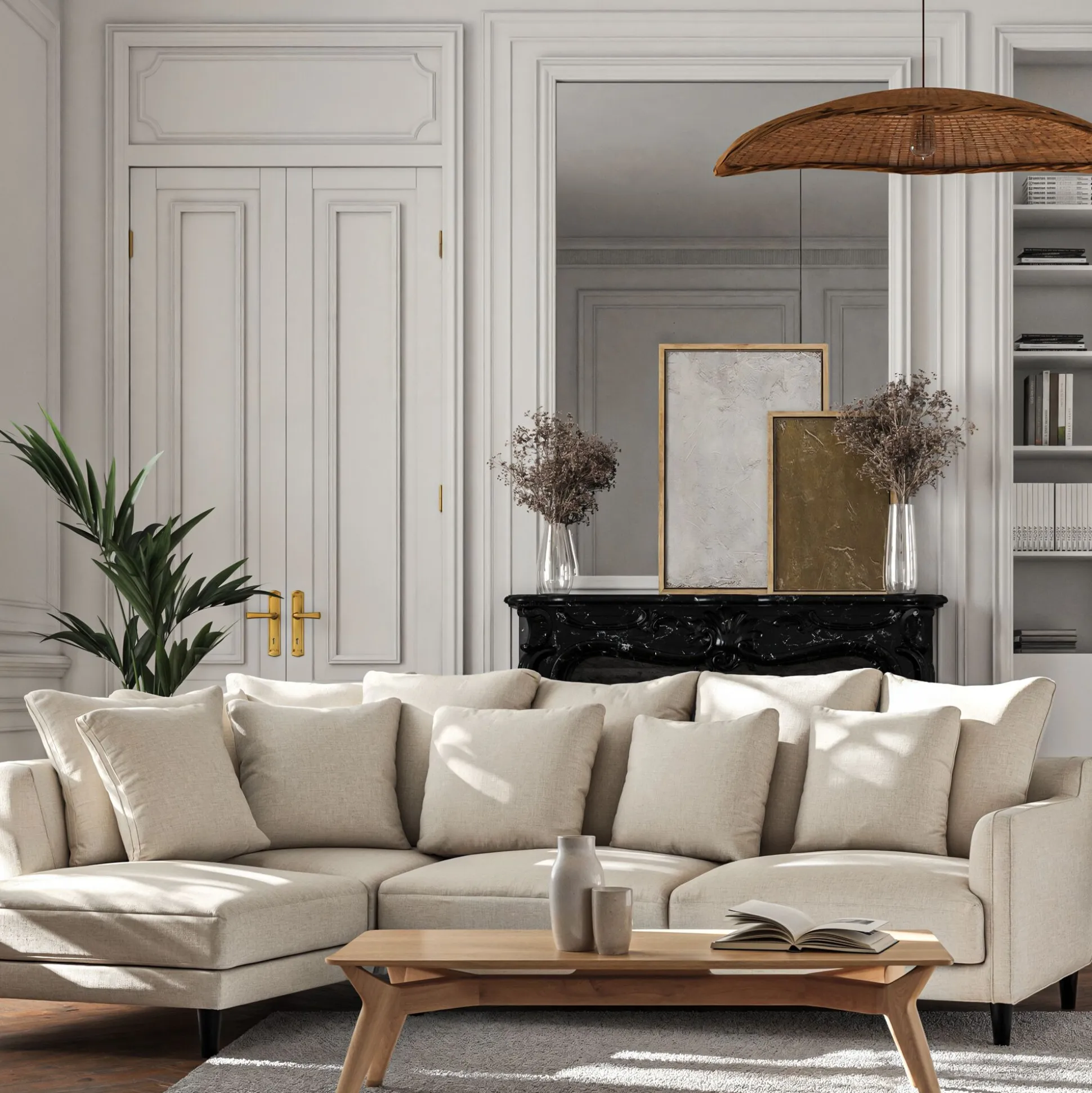 Canapé d'angle gauche fixe en tissu monclar - beige roucas