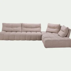 Canapé d'angle modulable avec chauffeuse et pouf en tissu campo- beige