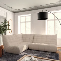Canapé d'angle modulable 4 places en tissu chenille - beige roucas