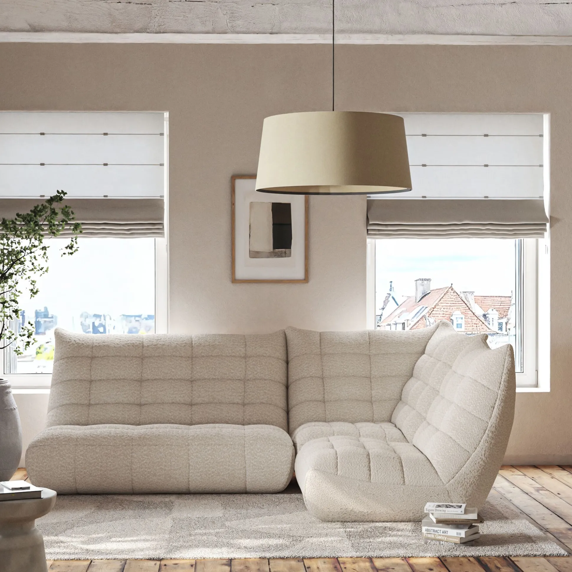 Canapé d'angle modulable 4 places en tissu chenille - beige roucas