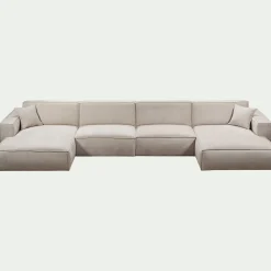Canapé d'angle panoramique fixe en tissu tramé - beige