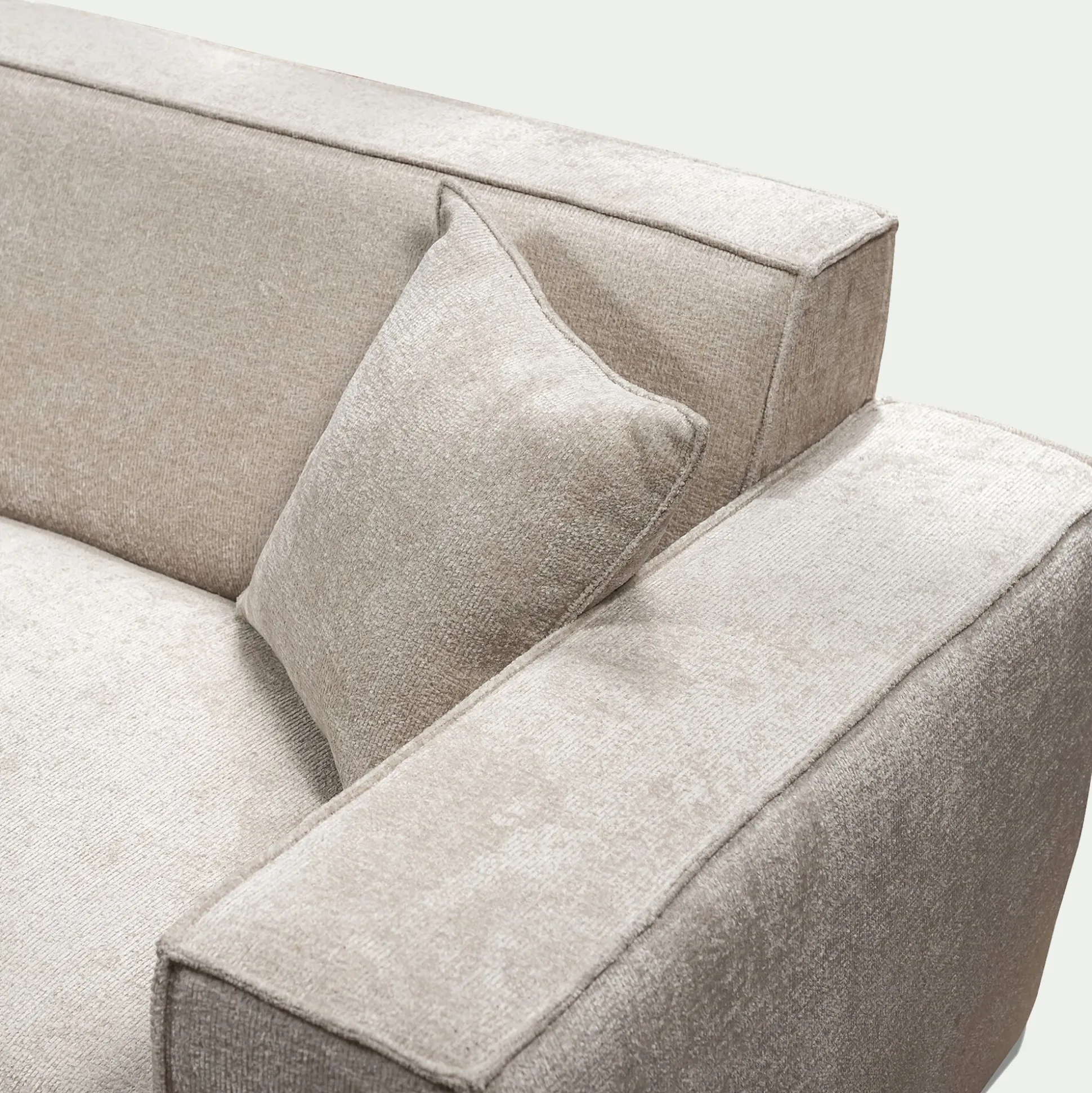 Canapé d'angle panoramique fixe en tissu tramé - beige