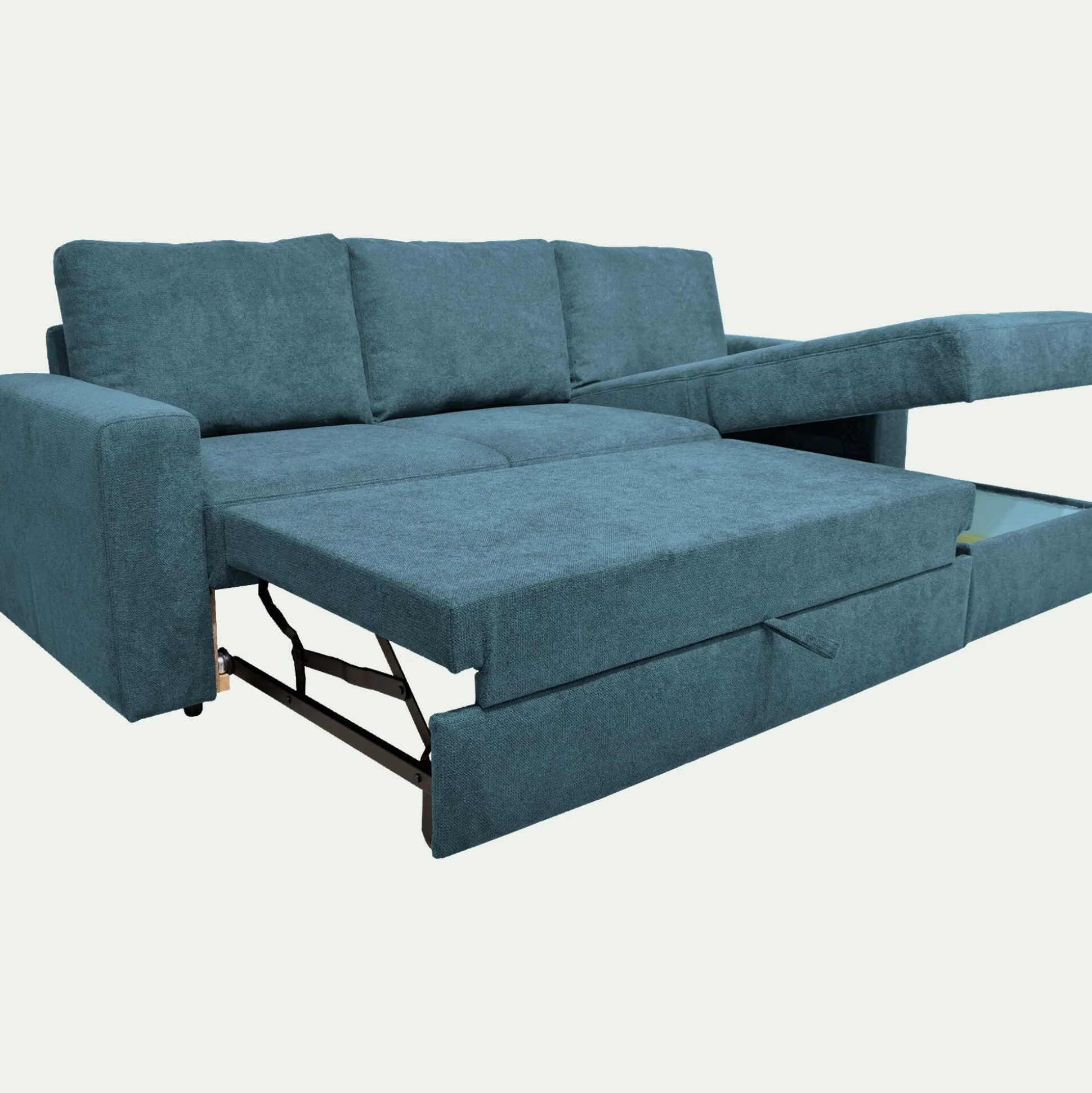 Canapé d'angle réversible convertible en tissu tramé - bleu figuerolles