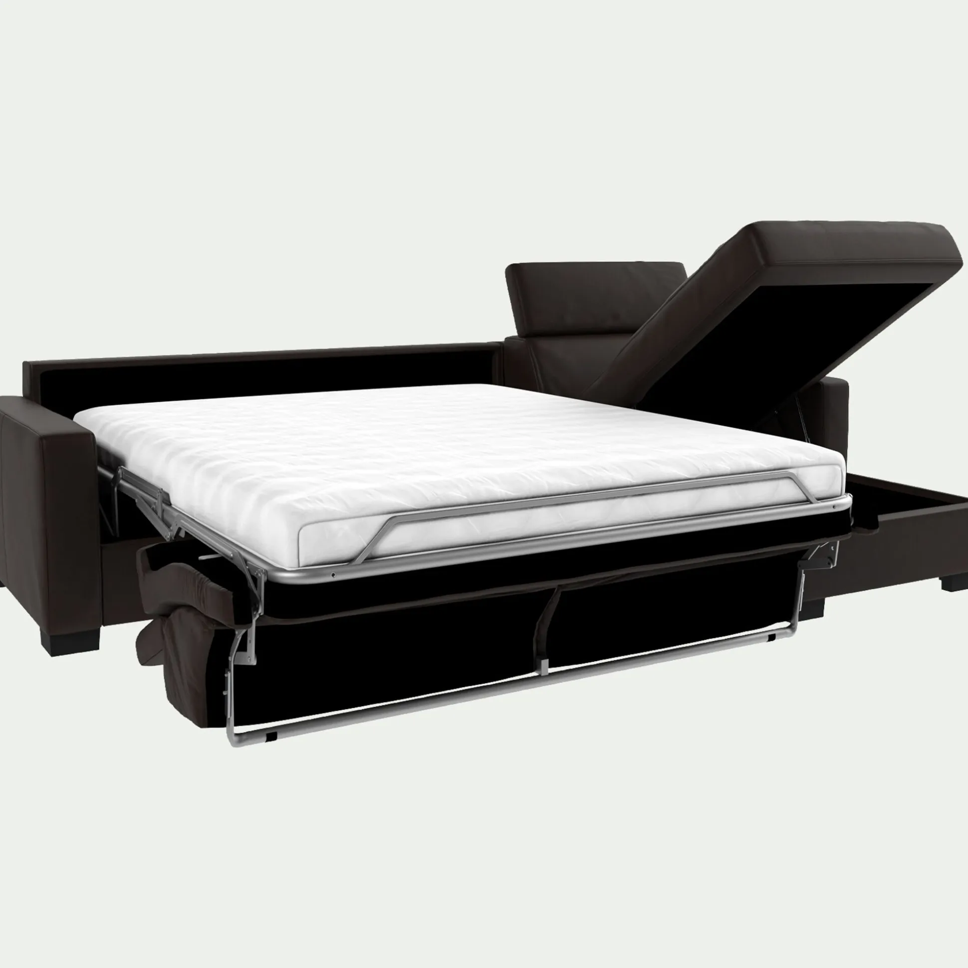 Canapé d'angle réversible convertible Bultex en cuir avec accoudoirs 15cm - marron