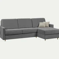 Canapé d'angle réversible convertible en tissu Stella matelas densité 25kg/m3 - gris restanque