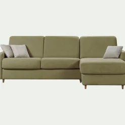 Canapé d'angle réversible convertible en tissu Stella matelas densité 25kg/m3 - vert cèdre