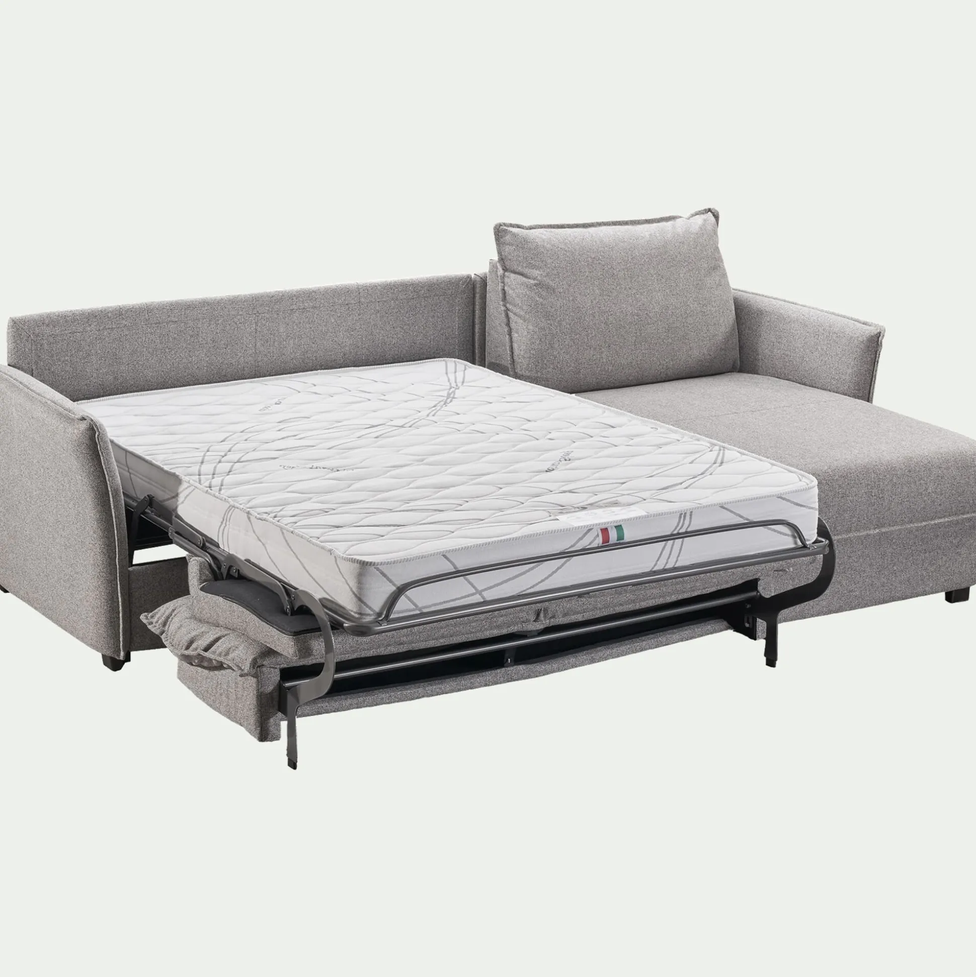 Canapé d'angle réversible convertible en tissu Stella avec matelas densité 25kg/m3 - gris moyen
