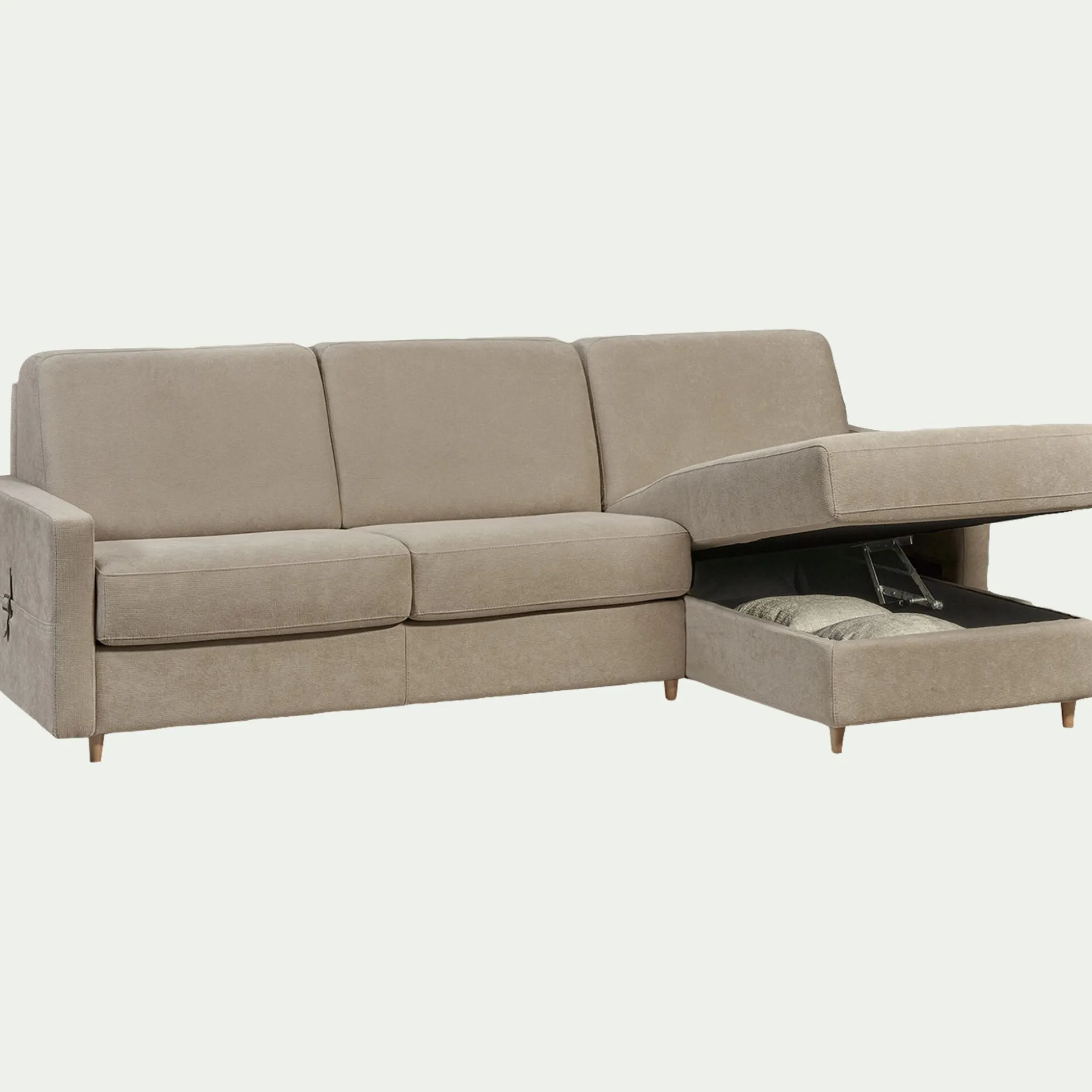 Canapé d'angle réversible convertible en tissu Stella matelas densité 25kg/m3 - beige roucas