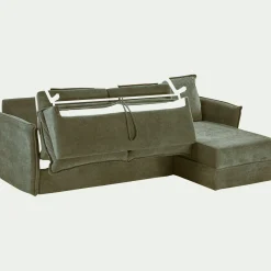 Canapé d'angle réversible convertible en tissu avec matelas densité 25kg/m3 - vert cèdre