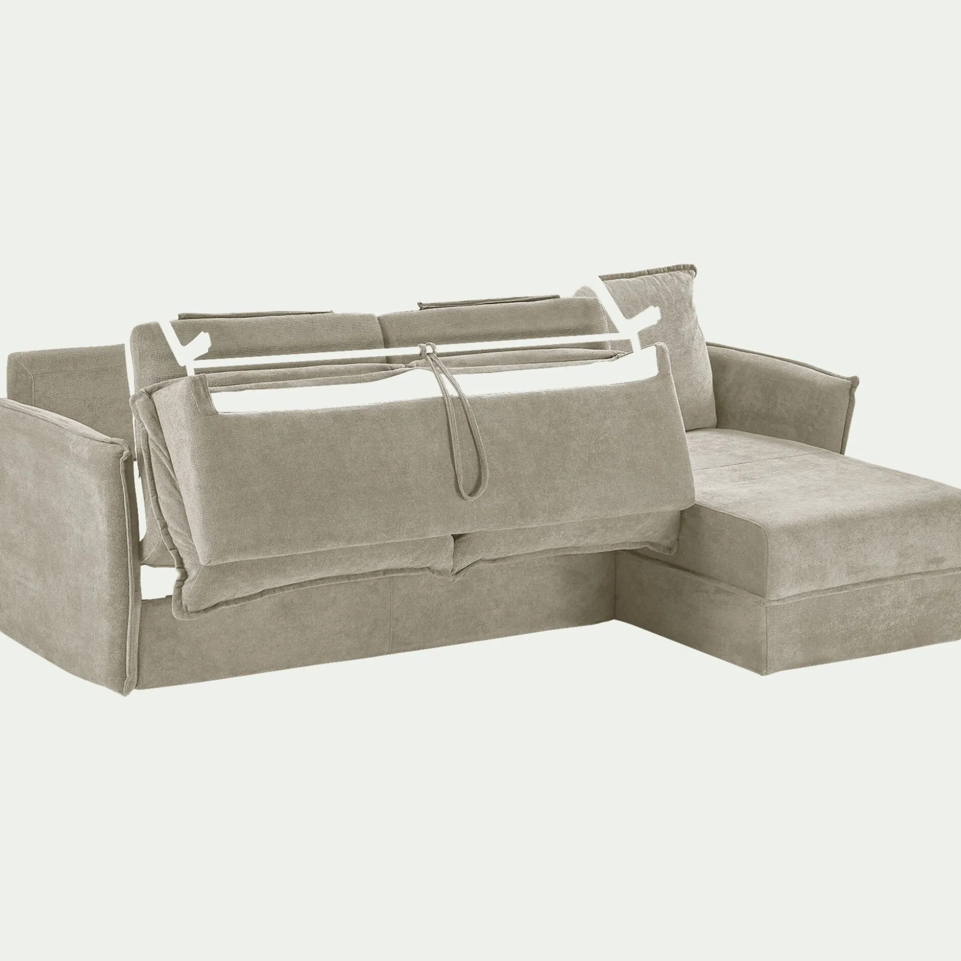 Canapé d'angle réversible convertible en tissu avec matelas densité 25kg/m3 - beige roucas