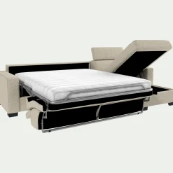 Canapé d'angle réversible convertible matelas Bultex en tissus pop avec accoudoirs 20cm - beige