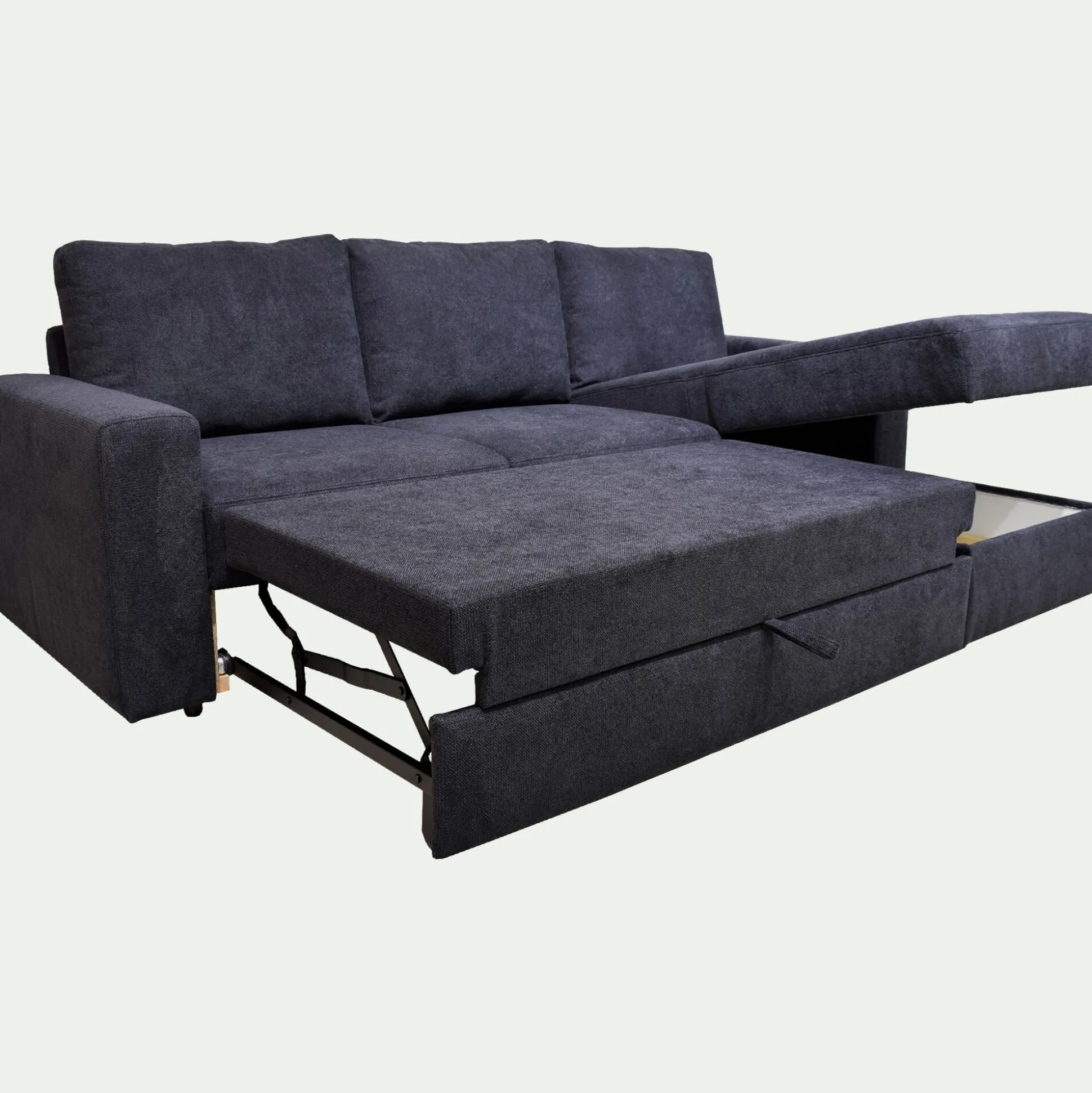 Canapé d'angle réversible convertible en tissu tramé - bleu calabrun
