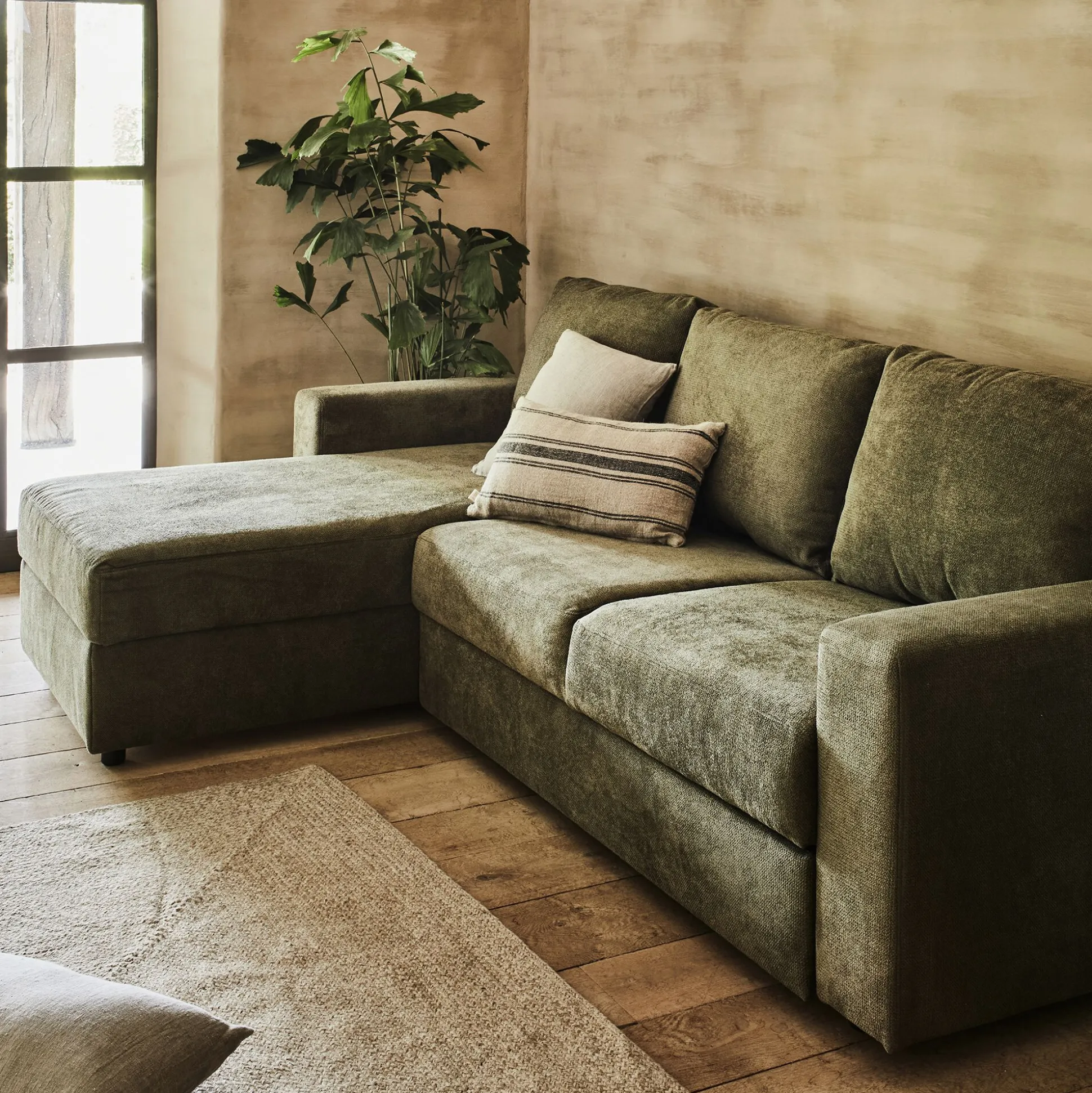 Canapé d'angle réversible convertible en tissu tramé - vert cèdre