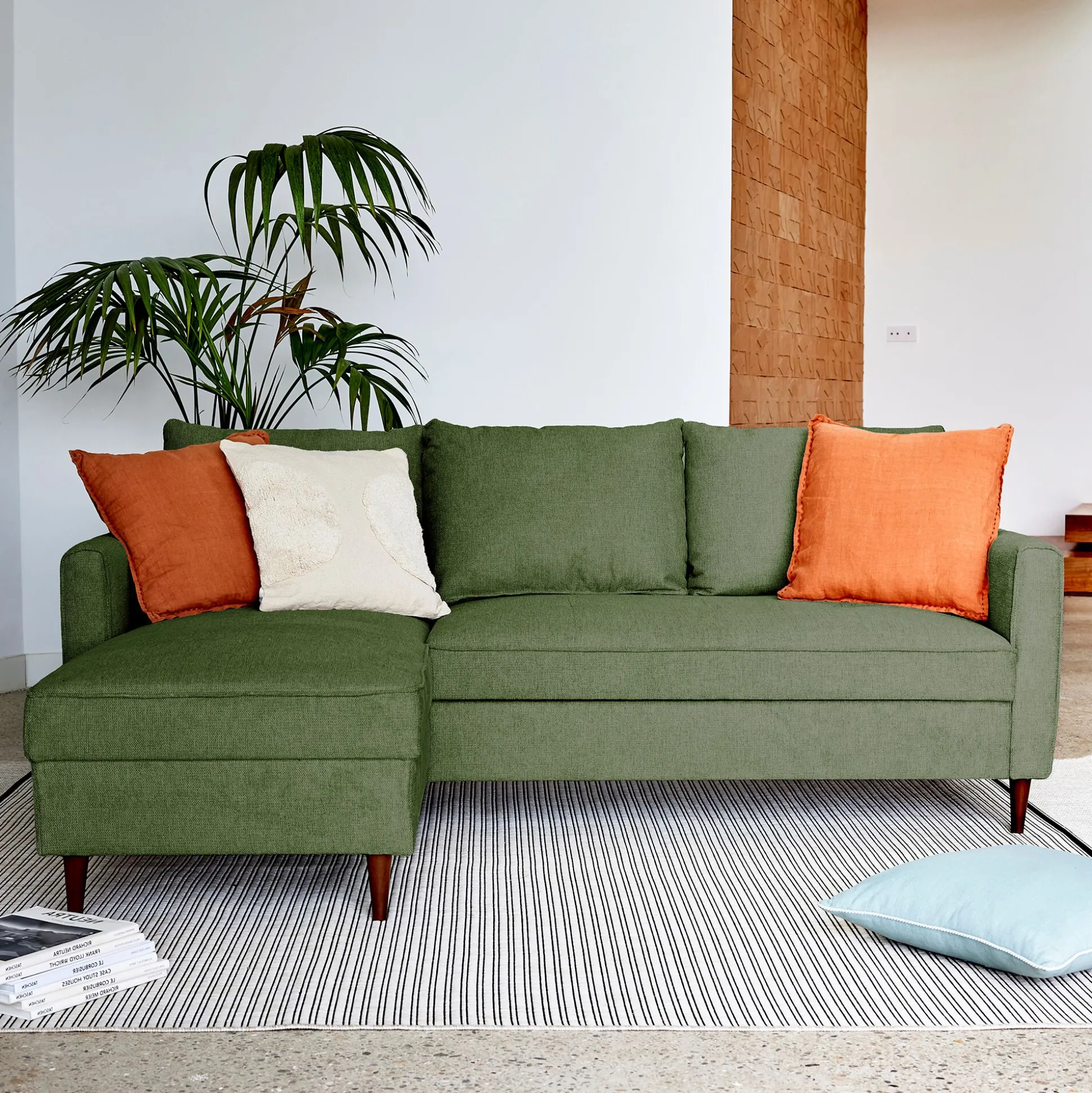 Canapé d'angle réversible fixe en tissu Loft - vert cèdre