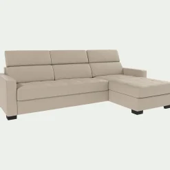 Canapé d'angle réversible fixe en cuir de buffle avec accoudoirs 15cm - beige