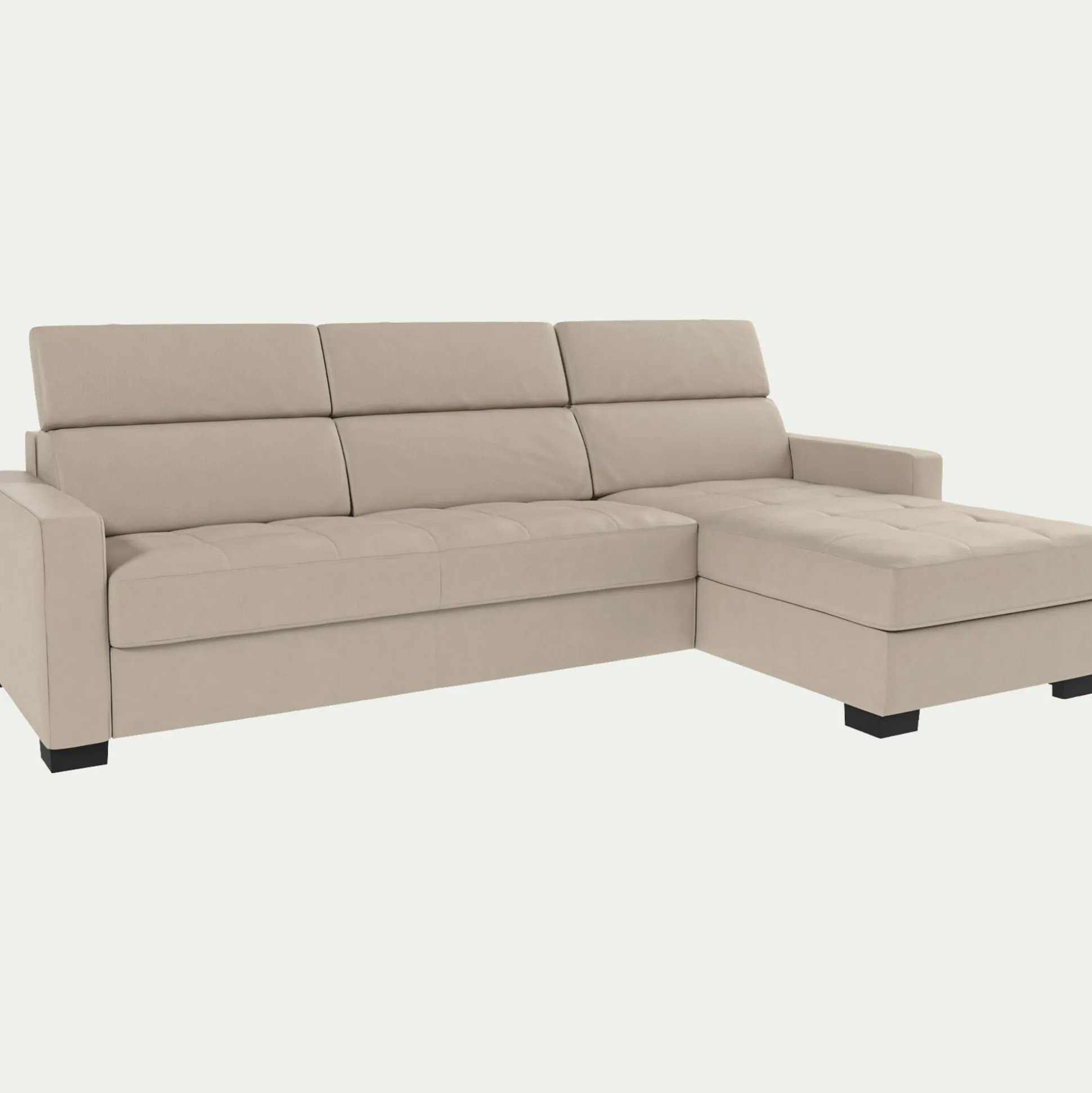 Canapé d'angle réversible fixe en cuir de buffle avec accoudoirs 15cm - beige