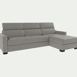 Canapé d'angle réversible fixe en cuir de buffle avec accoudoirs 15cm - gris borie
