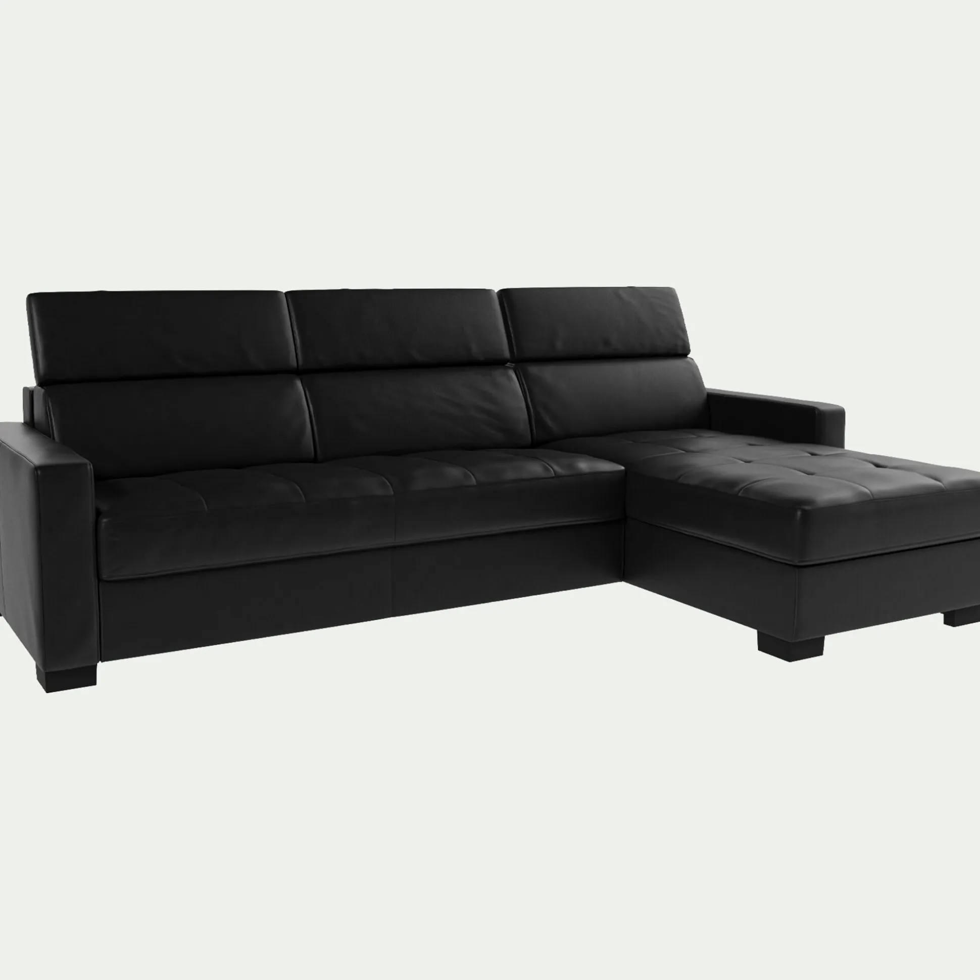 Canapé d'angle réversible fixe en cuir de buffle avec accoudoirs 15cm - noir