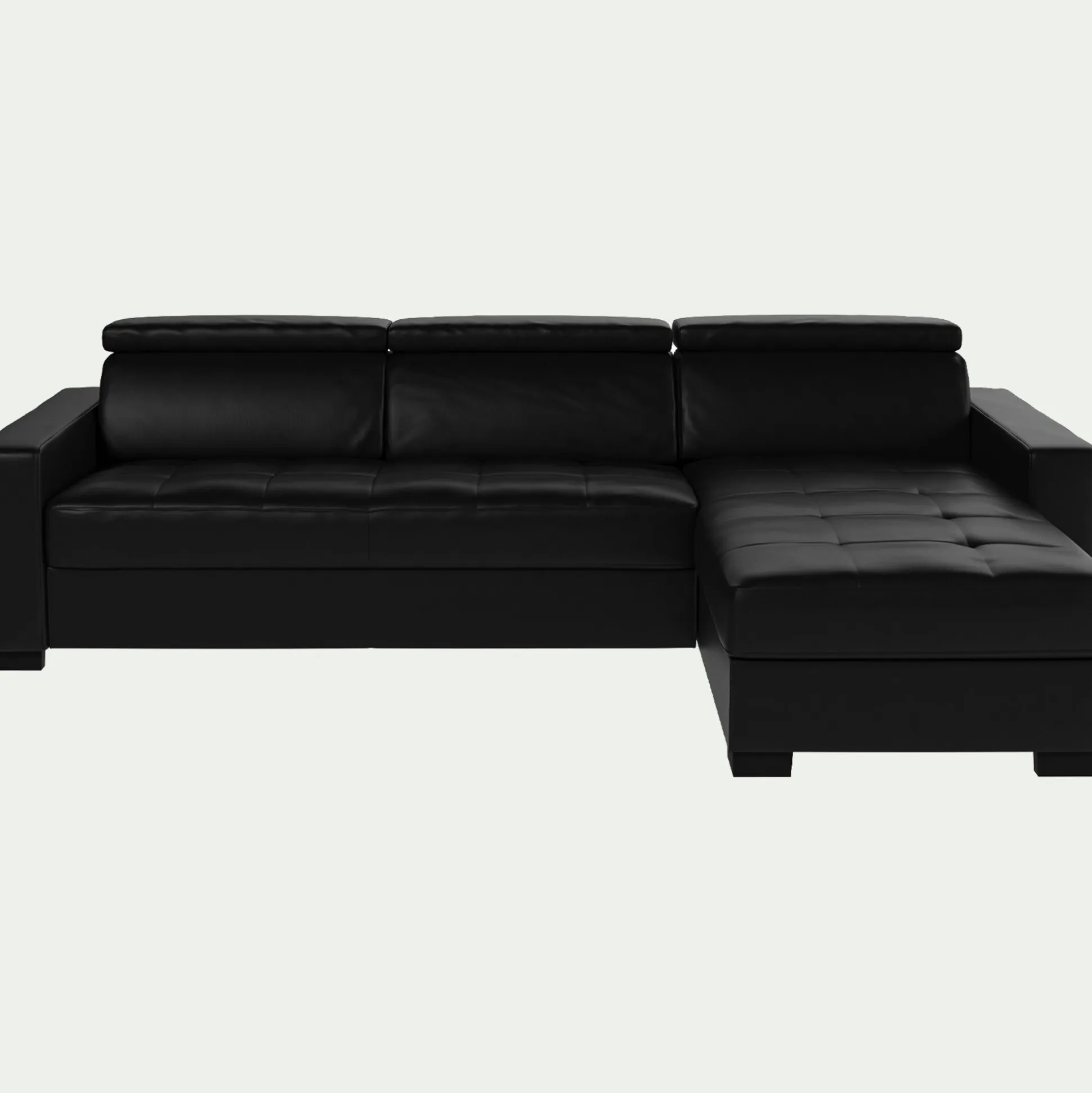 Canapé d'angle réversible fixe en cuir de buffle avec accoudoirs 20cm - noir