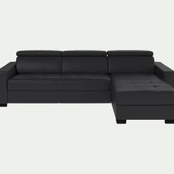 Canapé d'angle réversible fixe en cuir de buffle avec accoudoirs 20cm - brun terre d'ombre