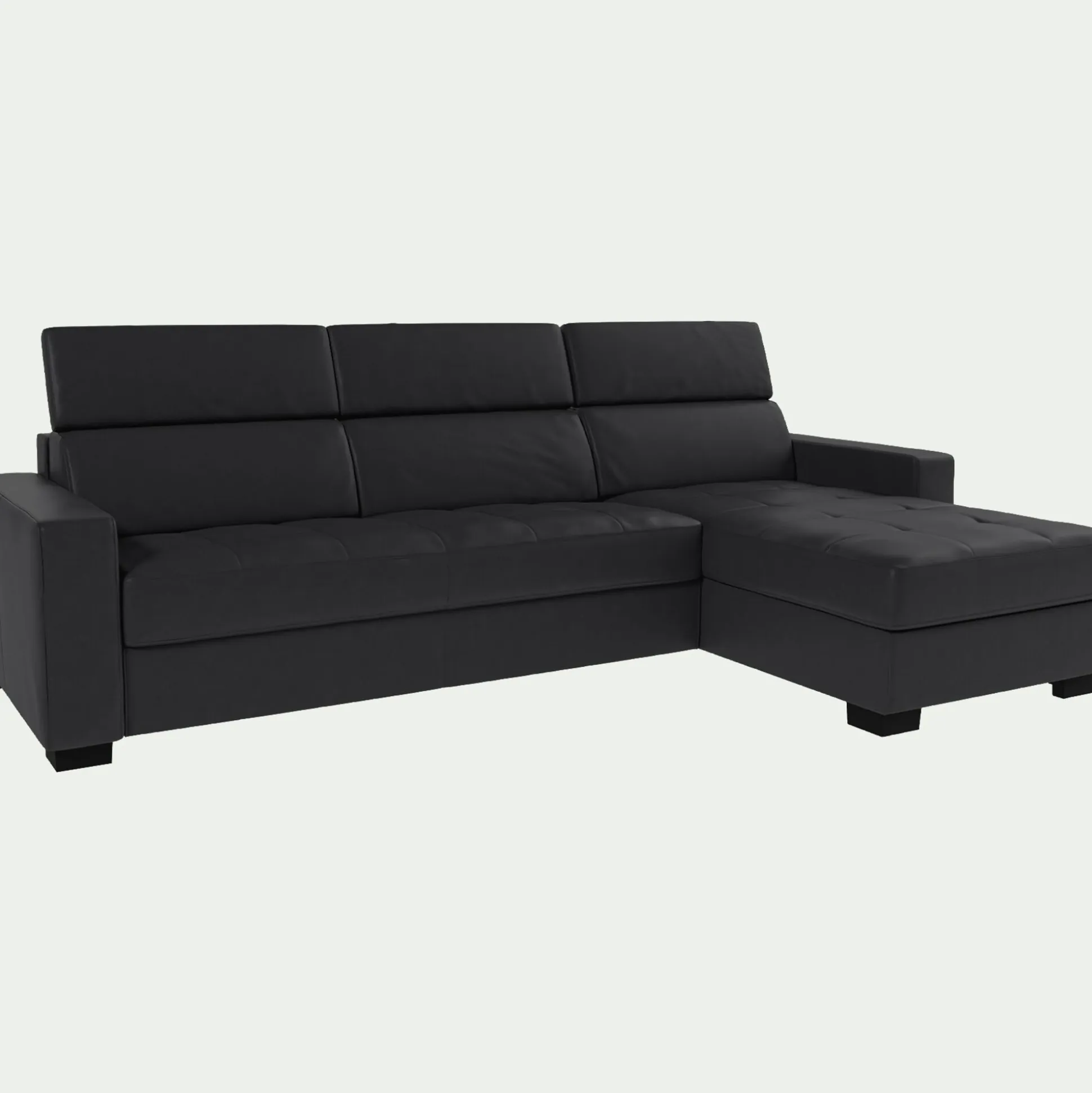 Canapé d'angle réversible fixe en cuir de buffle avec accoudoirs 20cm - brun terre d'ombre