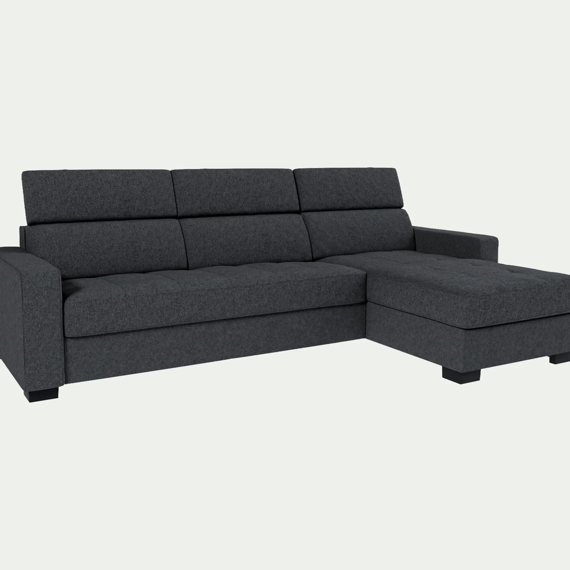 Canapé d'angle réversible fixe en tissu pop avec accoudoirs 20cm - gris anthracite
