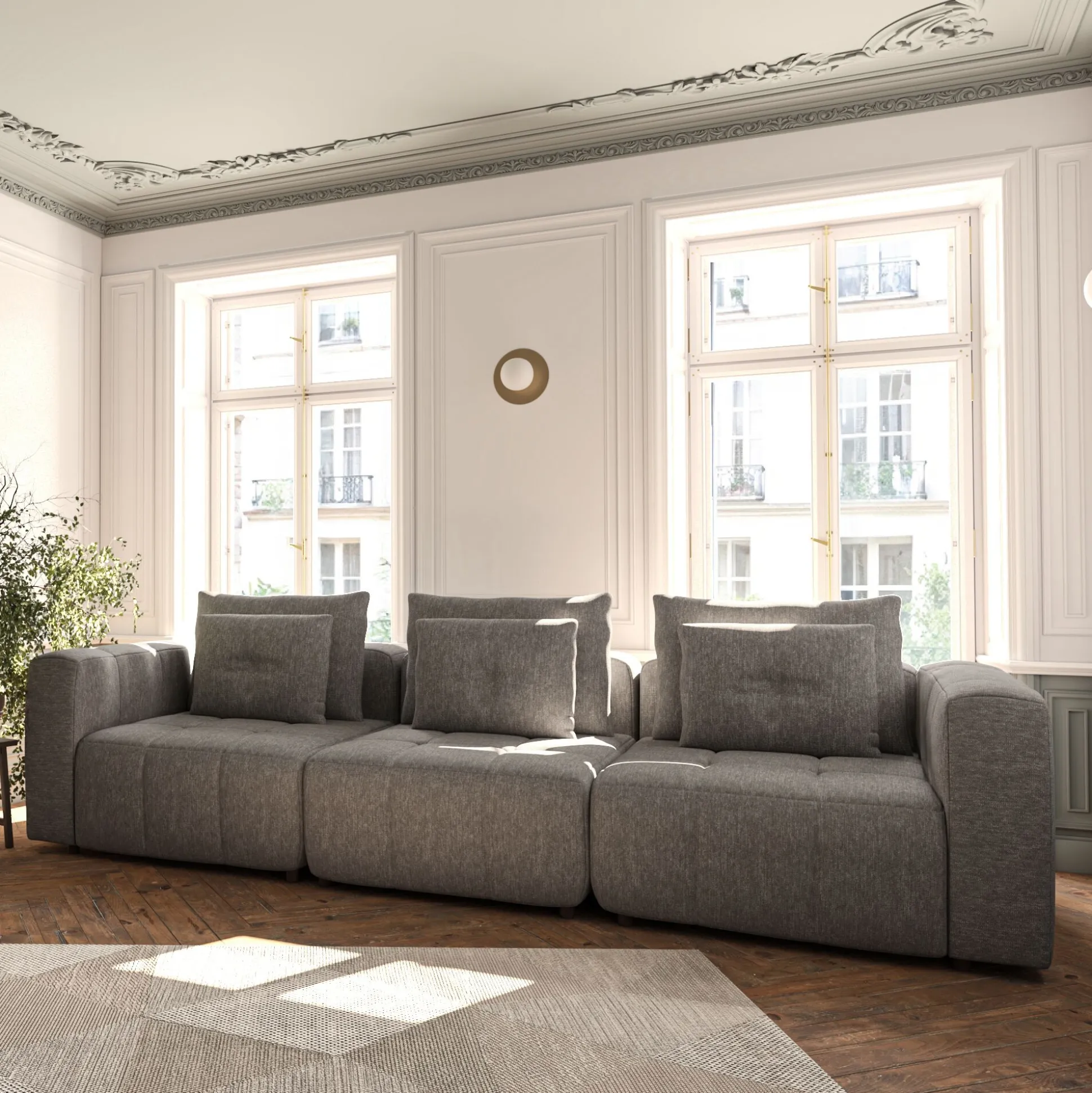 Canapé droit modulable en tissu Benjo - gris vesuve